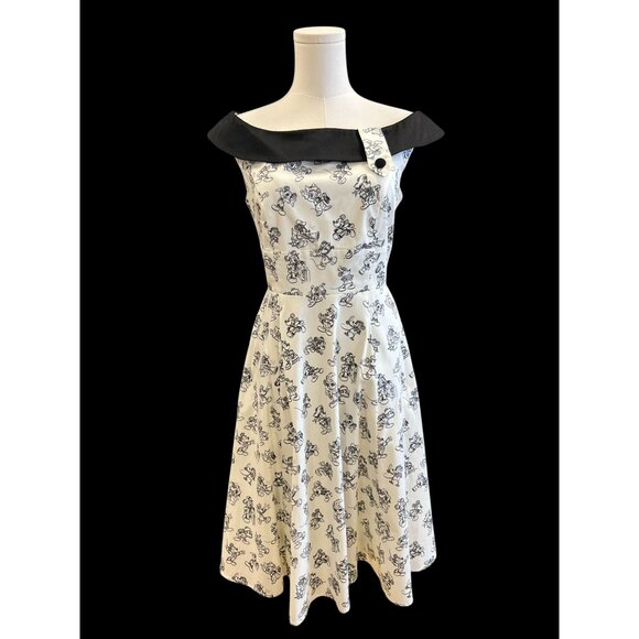 Disney 90th Birthday Mickey Mouse Dress Black & White Off-Shoulder Retro Style S - Picture 2 of 10